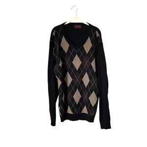Red Ape Dark Argyle V-Neck Sweater: 90s, Y2K